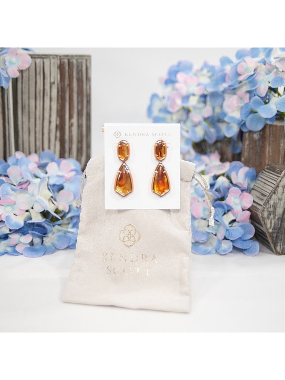 Kendra Scott Camry Gold Amber Illusion Enamel Frame Statement Earrings NWT